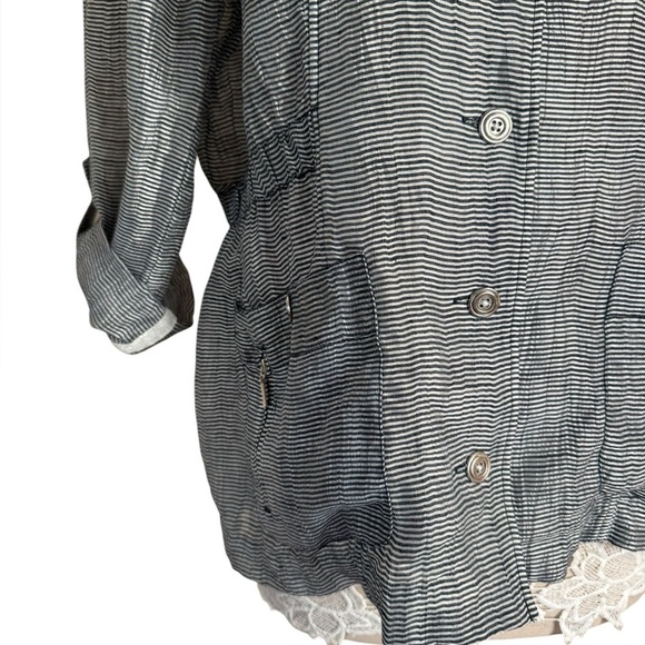 Chico's Sheer Gray Striped Button Up Peplum Lightweight Jacket size Large - Picture 6 of 8